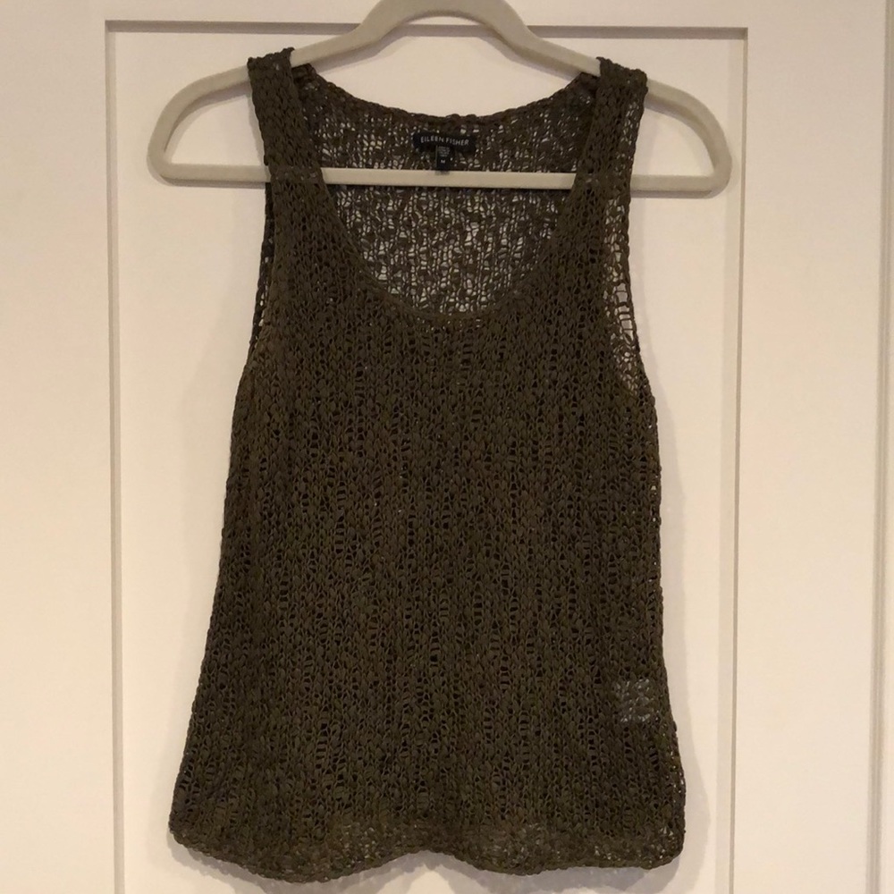 Eileen Fisher Army Green Open Knit Tank, Size M